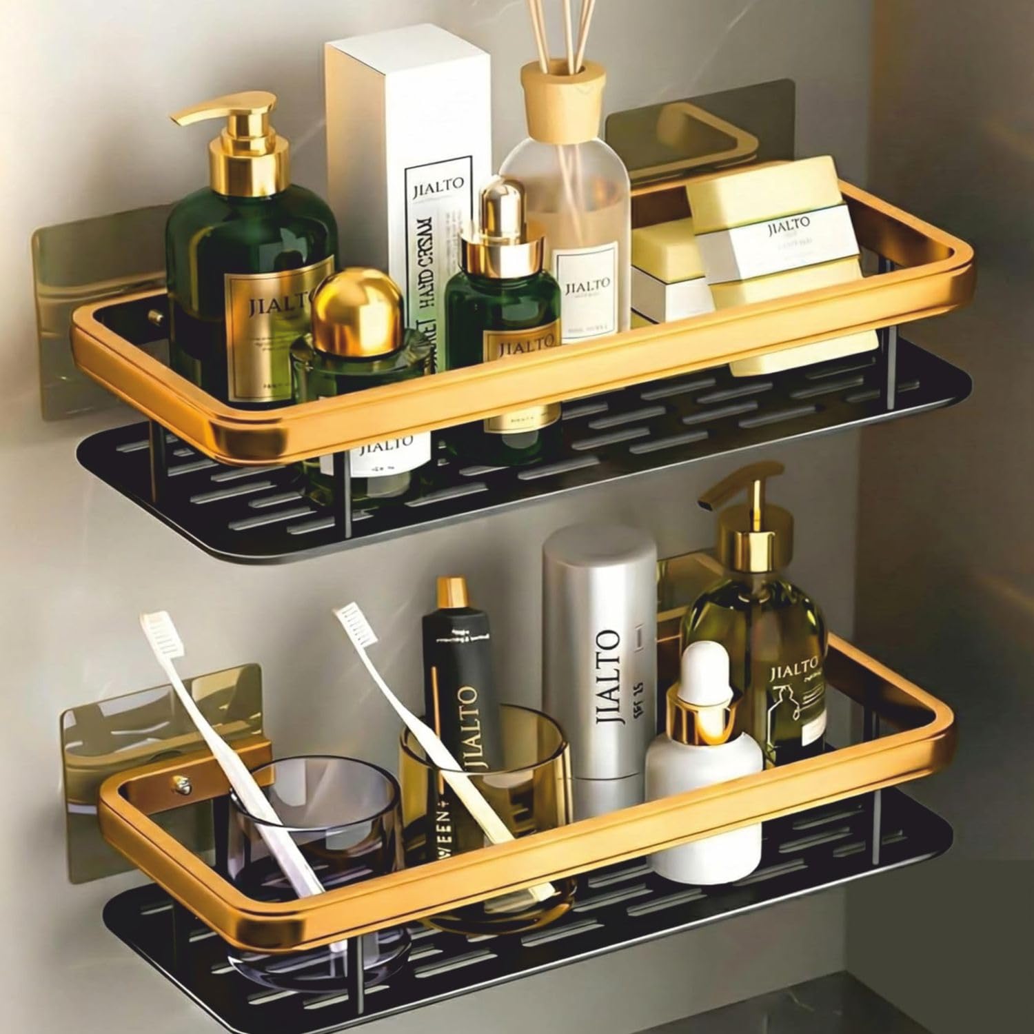 Gold Aluminium Bathroom Organiser (2pcs)
