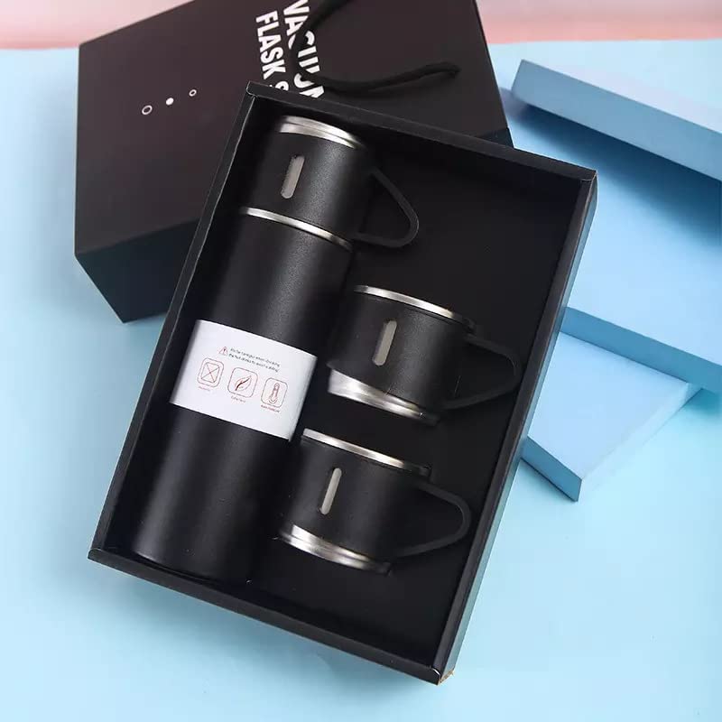 Vacuum Flask Set with 3 Stainless Steel Cups