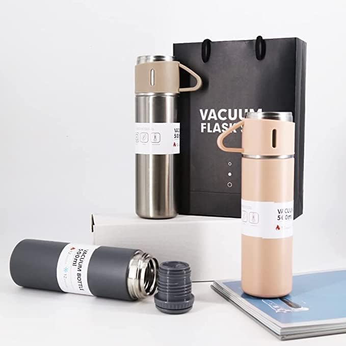 Vacuum Flask Set with 3 Stainless Steel Cups